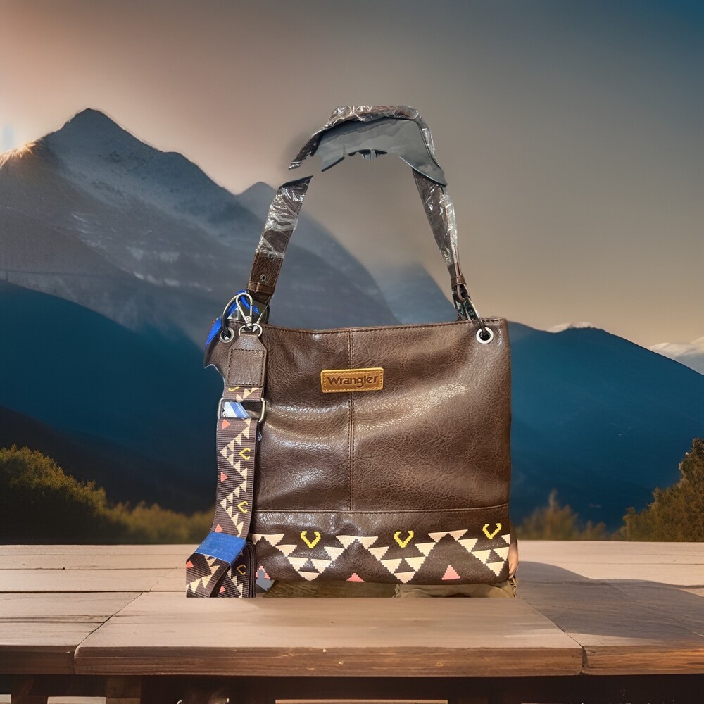 Wrangler Aztec Like Western Boho Crossbody Bag Brown Adjustable Strap Purse